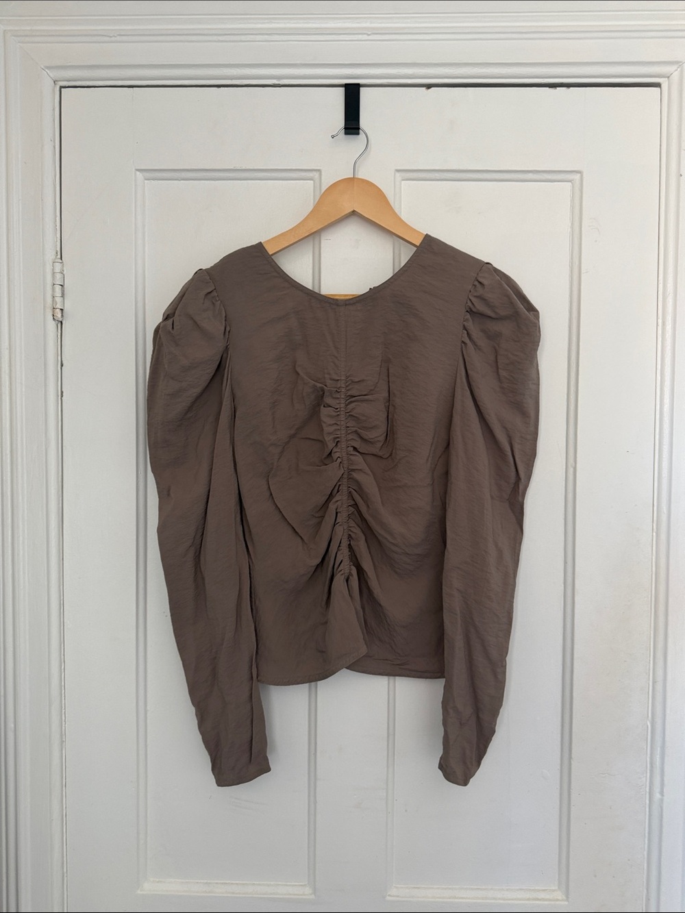 Wilfred Ruched Puff-Sleeve Top - Taupe
